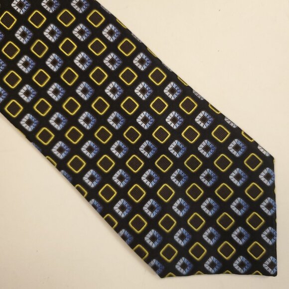 Ermenegildo Zegna Tie Geometric Mulicolored Squares Silk Necktie 58/3.75 - Picture 1 of 5
